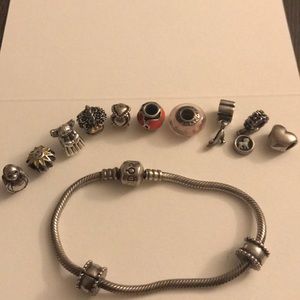Pandora Bracelet & 10 100% authentic Charms